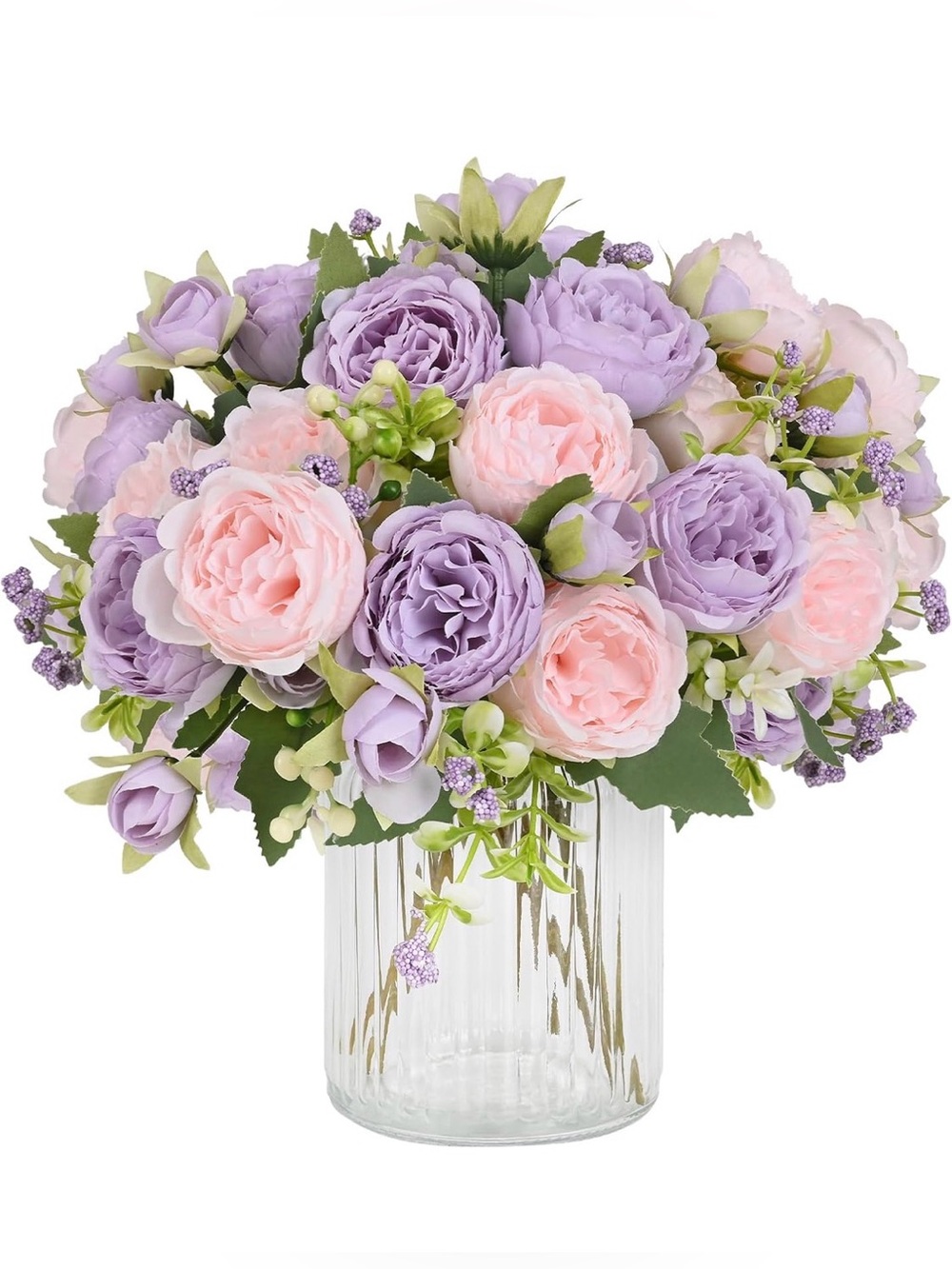 New Martine Mall Peony 8 Pack,Pink/Lavender,Faux Silk Florals,Bouquet,DIY Decor